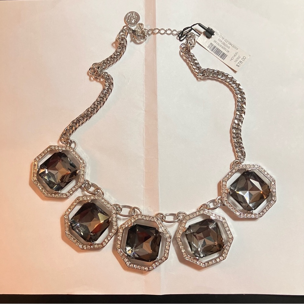 White House Black Market Charcoal Crystal Chunk Statement Necklace NWT